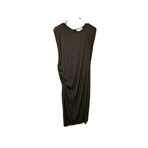 Black Minimalist Ruched Side‎ Sleeveless Midi Dress Size Small Astrid Italy Made
